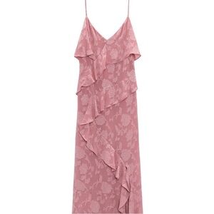 Zara Jacquard Asymmetrical Ruffled Maxi Dress